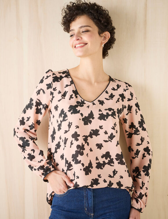 Tunique imprimé bicolore, crêpe (rose / noir) Tunique imprimé bicolore, crêpe (rose / noir)